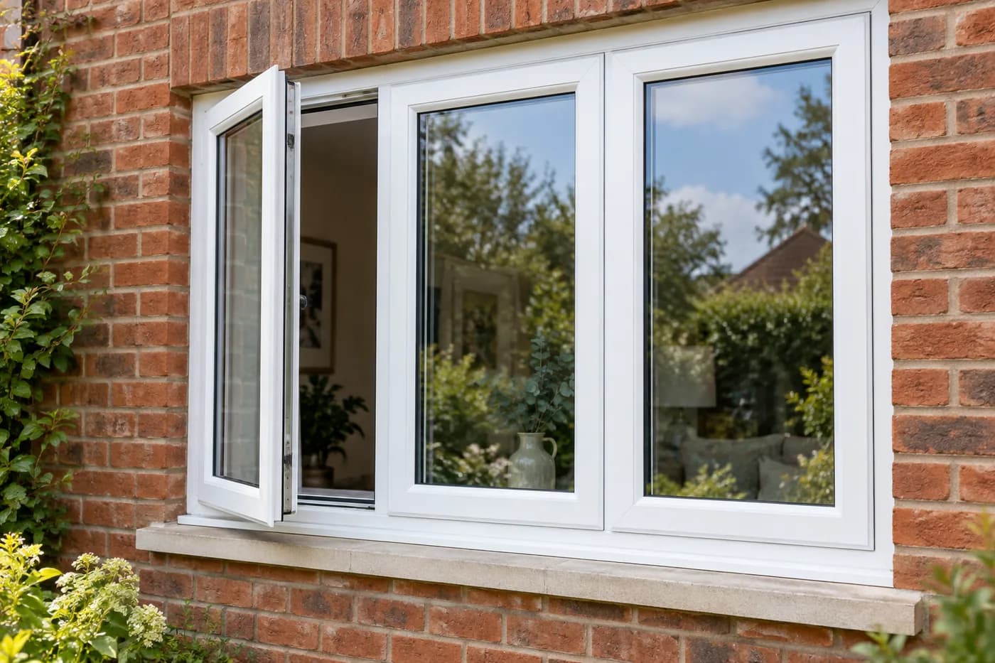 Design inspiration: white uPVC casement windows on a brick home